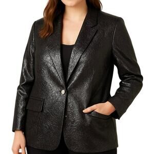 NEW LOGO Lavish Size L Metallic Jacquard Blazer Jacket Black Ruched Sleeve